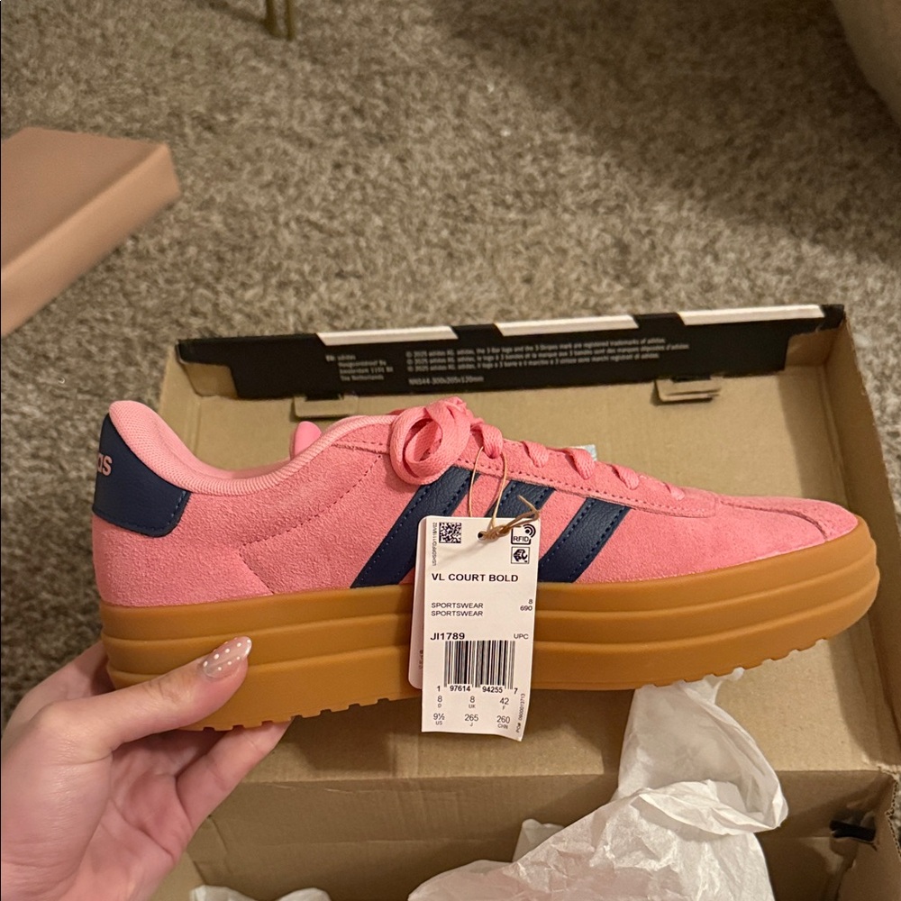 Adidas Women's Pink and Blue Sneakers - Picture 6 of 7